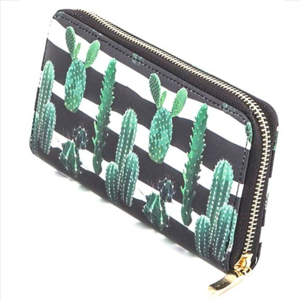 Cactus World Zip Around Wallet - Puffy Style - Stripes/Cacti - NWT - Picture 2 of 5